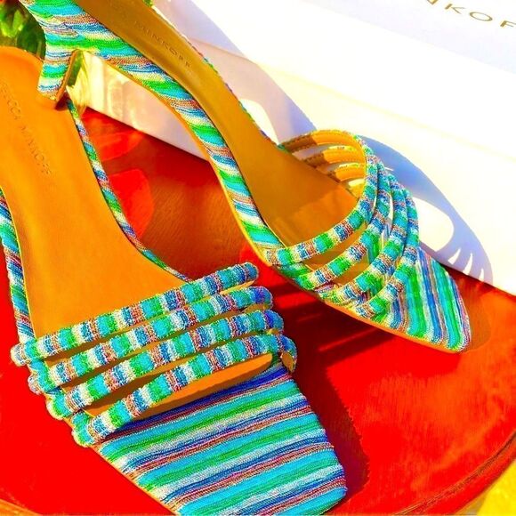 NEW REBECCA MINKOFF DECKLYNN METALLIC RAINBOW KITTEN-HEEL MULES 9M - Picture 5 of 15